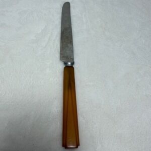 VTG Butterscotch Bakelite Handle Dinner Knife Art Deco Stainless Steel Blade